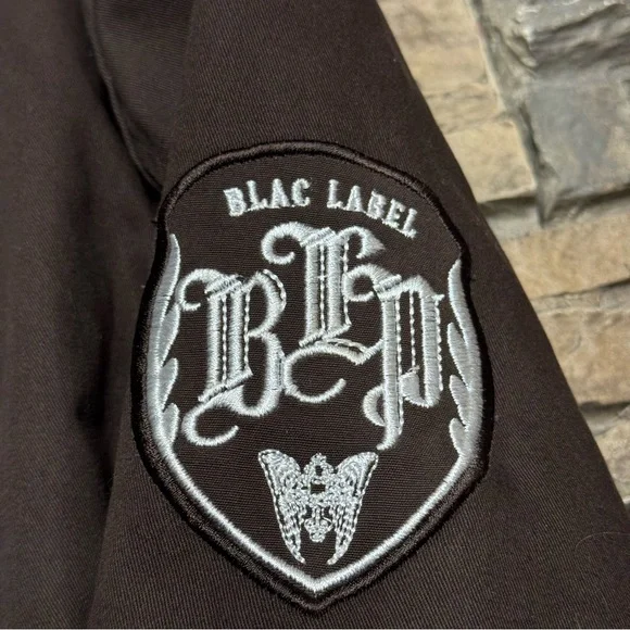 Vintage Y2K Blac Label Jacket Men’s Large Trench Military Graphic Brown Full Zip - Picture 9 of 15